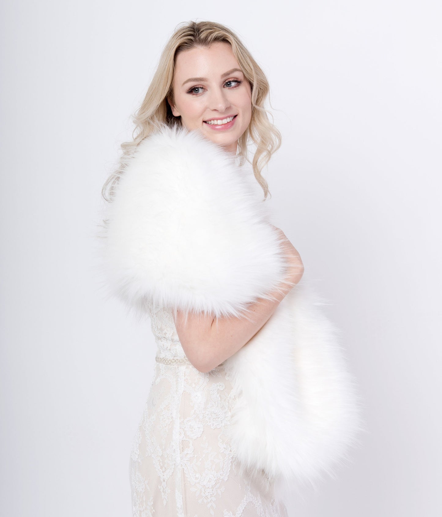 White faux fur wrap faux fur stole faux fur shawl bridal wrap faux fur shrug B005-White