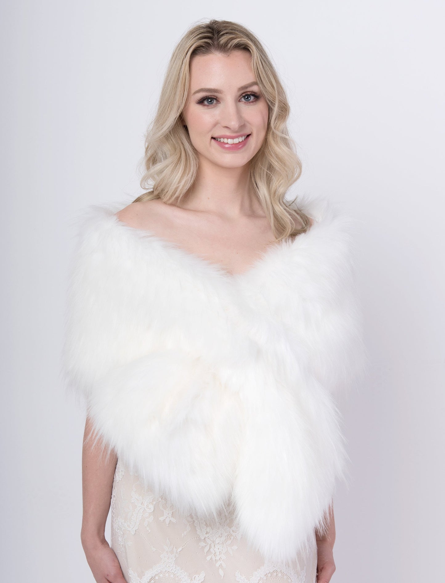 White faux fur wrap faux fur stole faux fur shawl bridal wrap faux fur shrug B005-White
