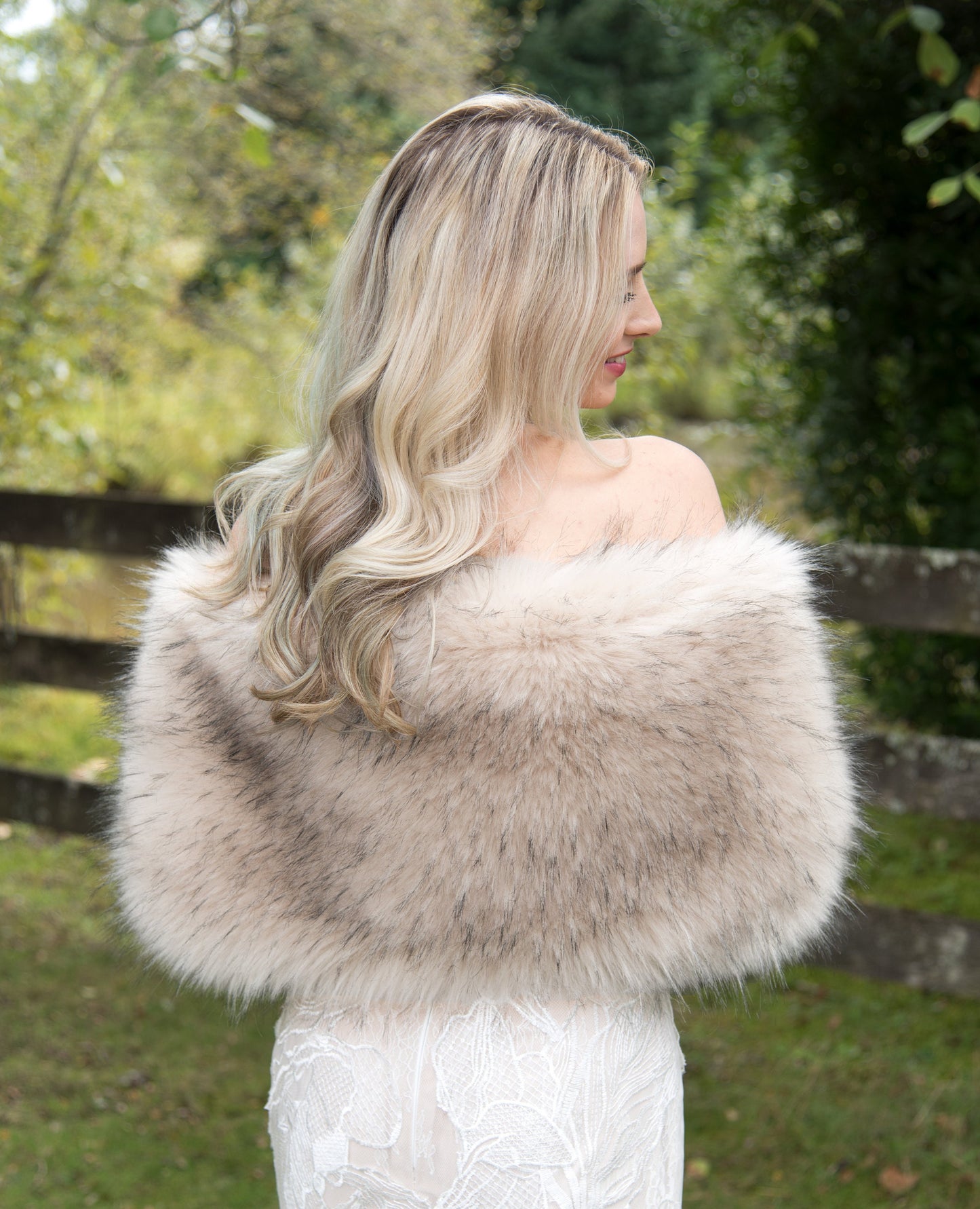 Beige / light beige with subtle blush tone faux fur wrap faux fur stole faux fur shawl bridal wrap faux fur shrug B005-light-blush