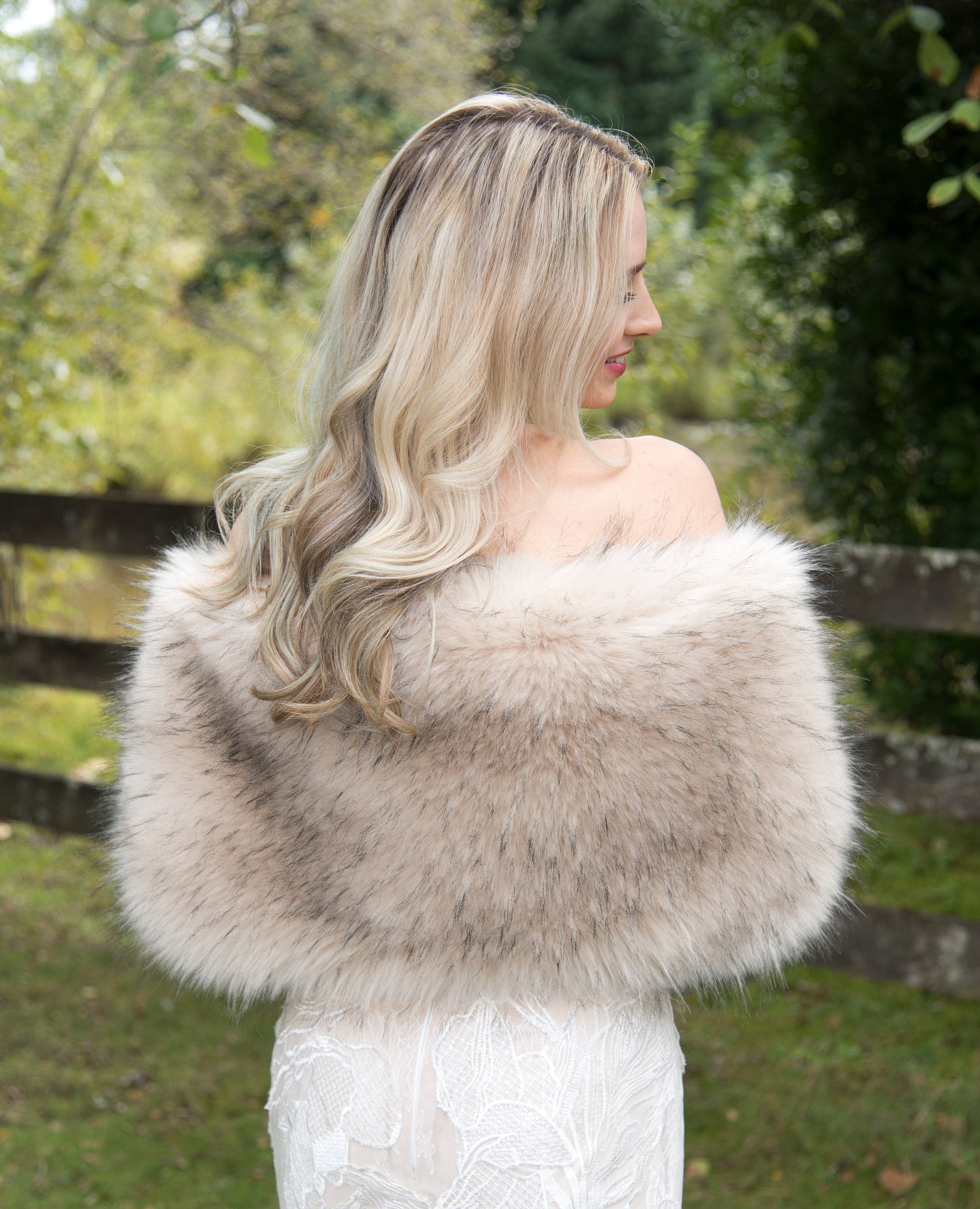 Beige / light beige with subtle blush tone faux fur wrap faux fur stole faux fur shawl bridal wrap faux fur shrug B005-light-blush