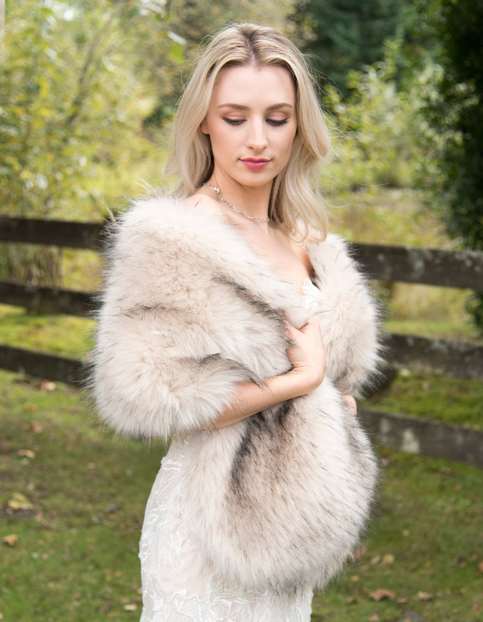 Beige / light beige with subtle blush tone faux fur wrap faux fur stole faux fur shawl bridal wrap faux fur shrug B005-light-blush
