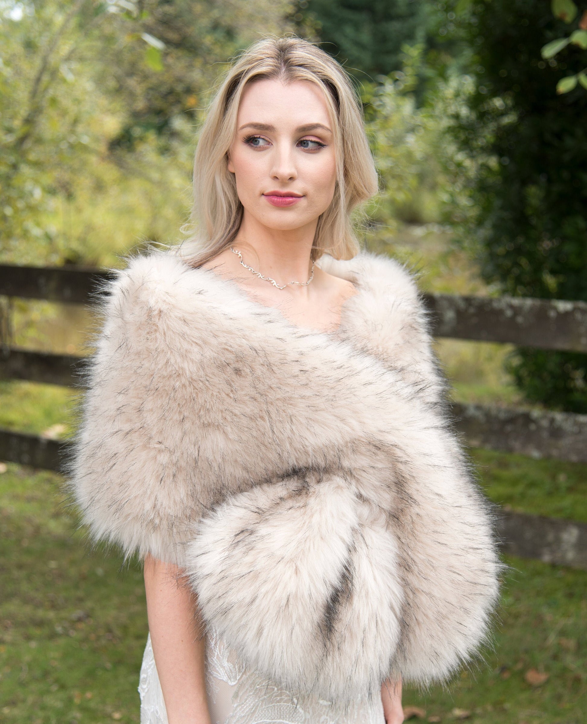 Beige / light beige with subtle blush tone faux fur wrap faux fur stole faux fur shawl bridal wrap faux fur shrug B005-light-blush