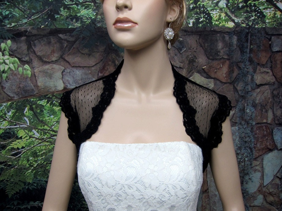 Wedding bolero, lace bolero, bridal jacket, black sleeveless bridal dot lace wedding bolero jacket