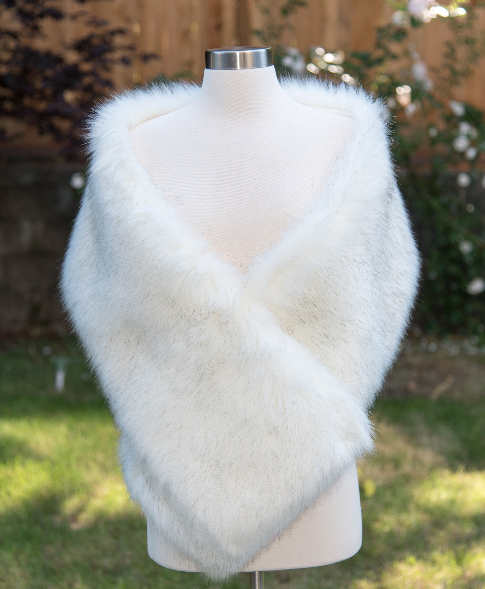 Ivory faux fur wrap faux fur stole faux fur shawl bridal wrap faux fur shrug B005-ivory-dark-brown-tips