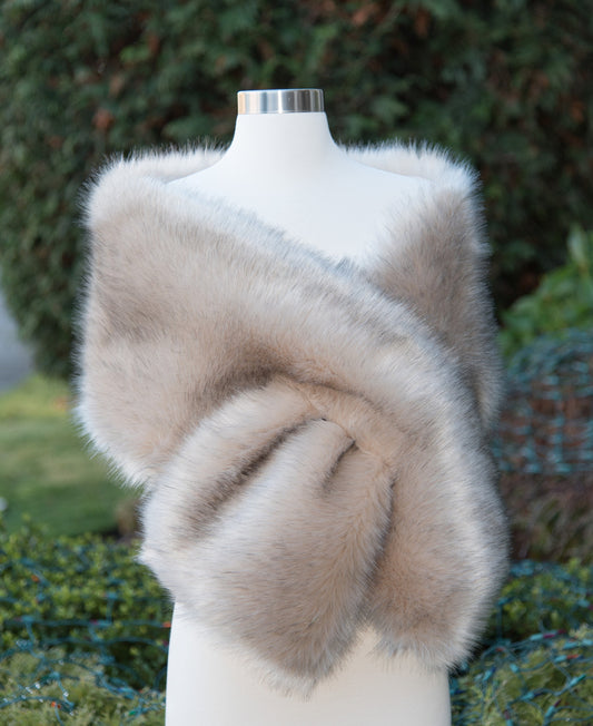 Beige light brown faux fur wrap faux fur stole faux fur shawl bridal wrap bridal cape faux fur shrug B005-beige
