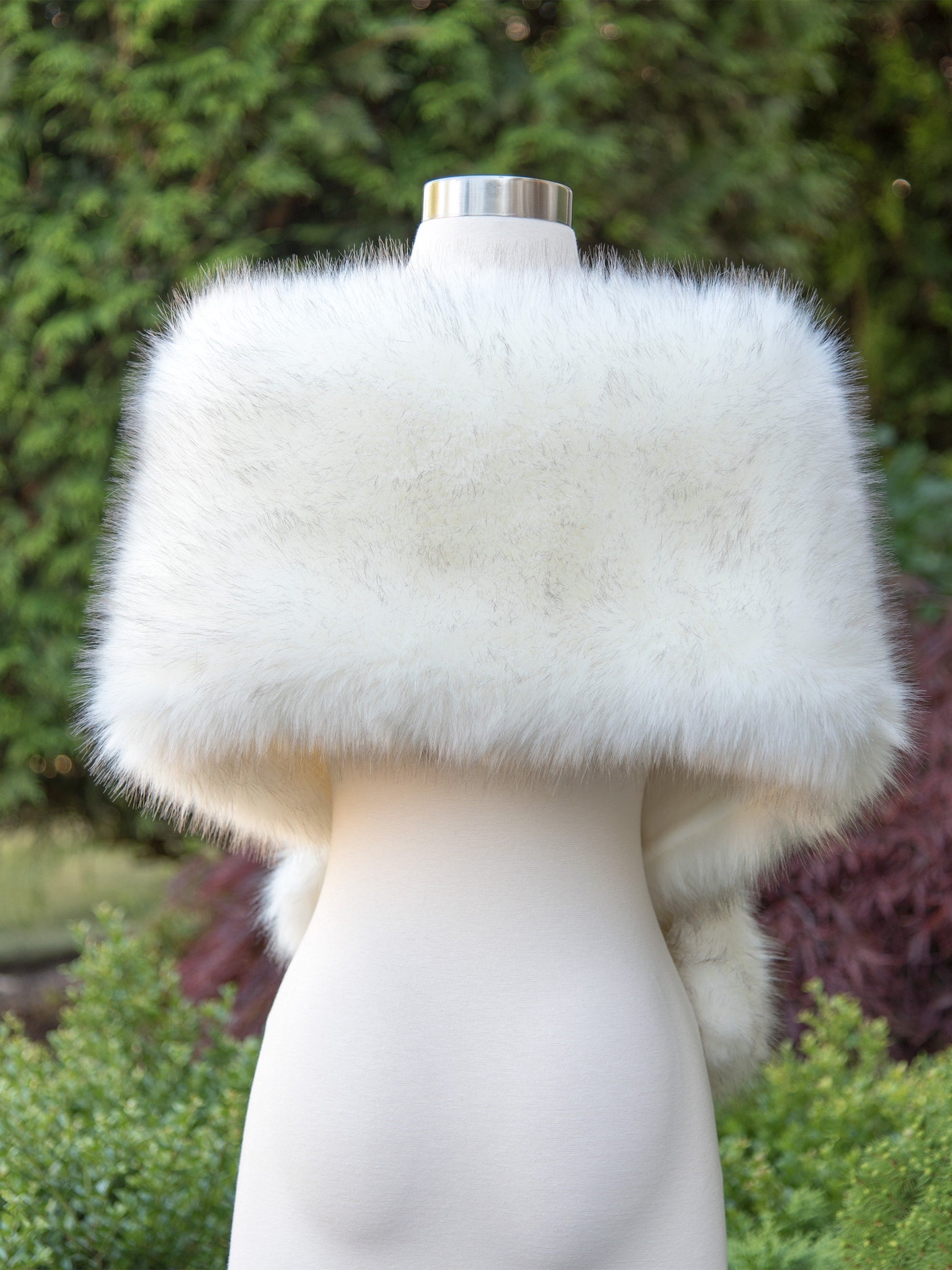 Ivory Faux Fur Bridal Wrap with brown tips, Wedding Fur Shawl, Ivory Fur Wrap, Bridal Faux Fur Stole, Wedding Cape B005-Ivory-brown-tips