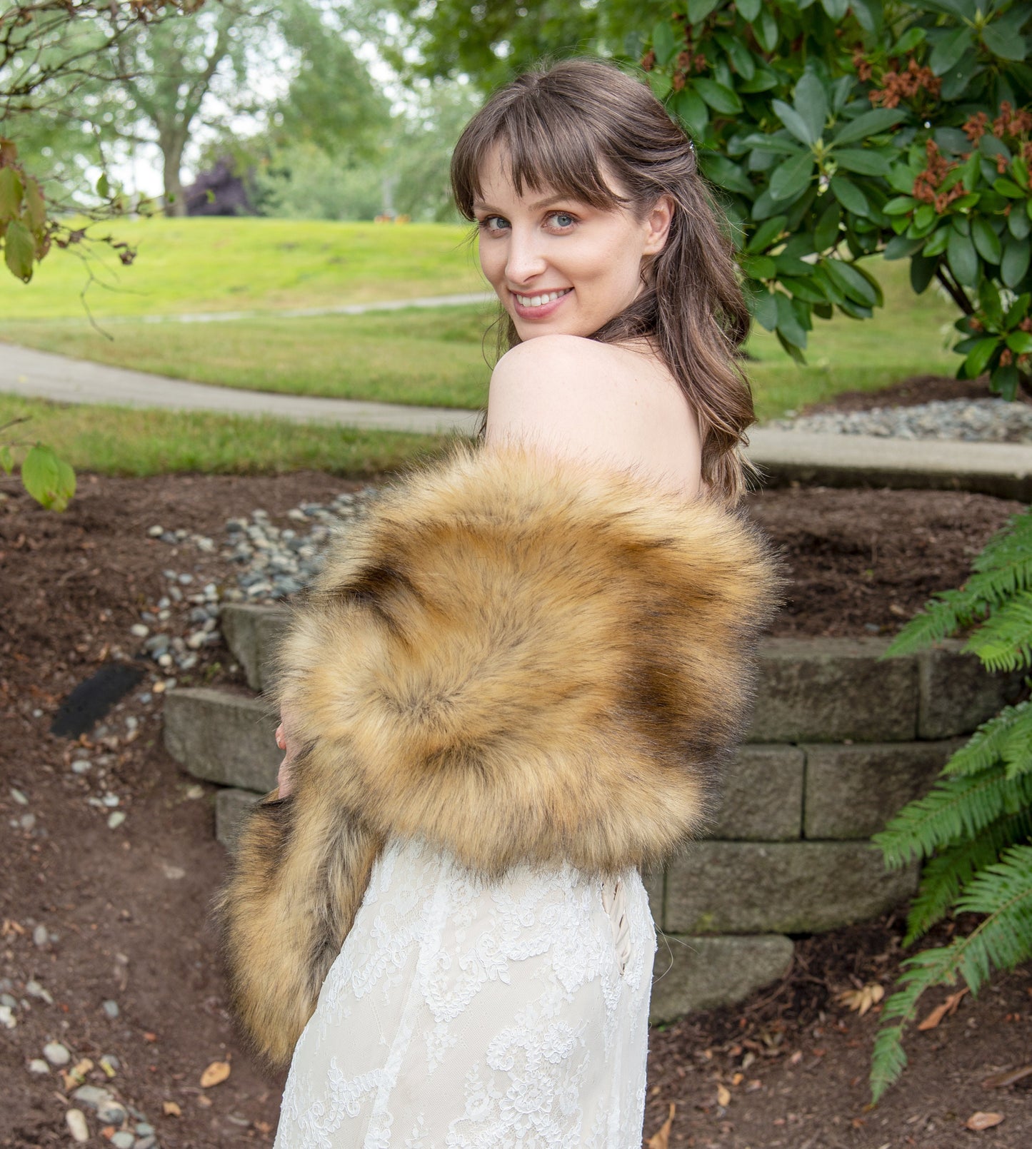 Brown faux fox fur wrap faux fur stole high imitation faux fur shawl bridal wrap faux fur shrug B005-fox-2