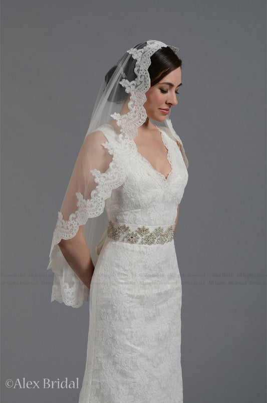 wedding veil, bridal veil, mantilla veil, cathedral veil, alencon lace veil, wedding veil ivory