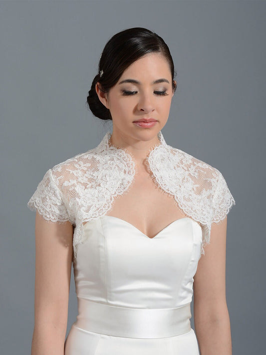 Lace bolero, wedding bolero, wedding jacket, white cap sleeve bridal alencon lace wedding bolero jacket