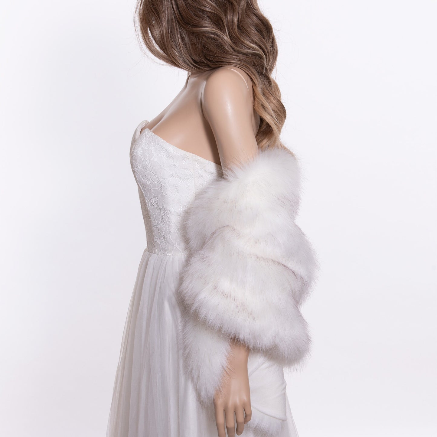 20 inches wide faux fur shawl ivory with black tips faux fur wrap faux fur shrug wedding faux fur shawl bridal B010-ivory-black-tips