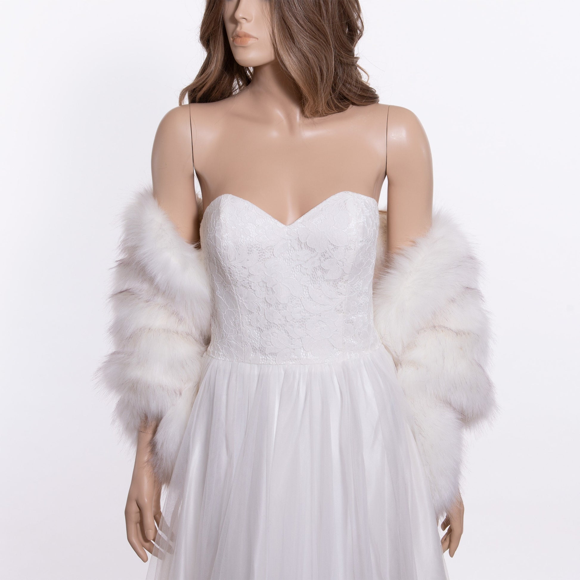 20 inches wide faux fur shawl ivory with black tips faux fur wrap faux fur shrug wedding faux fur shawl bridal B010-ivory-black-tips