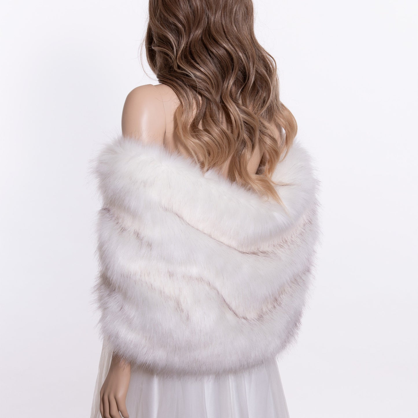 20 inches wide faux fur shawl ivory with black tips faux fur wrap faux fur shrug wedding faux fur shawl bridal B010-ivory-black-tips