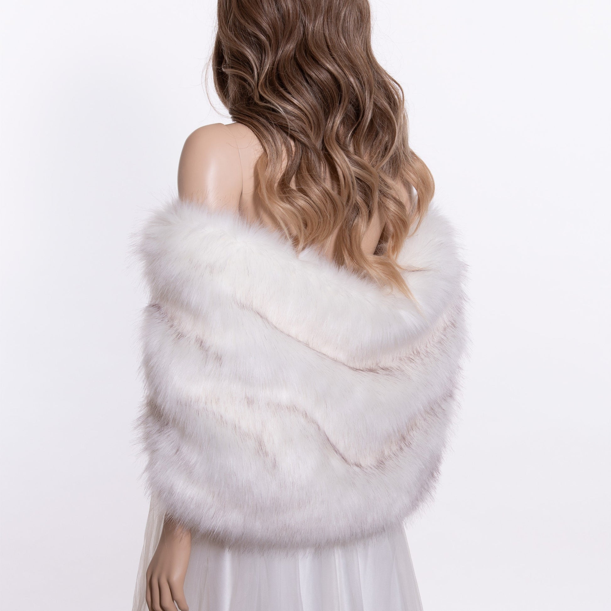 20 inches wide faux fur shawl ivory with black tips faux fur wrap faux fur shrug wedding faux fur shawl bridal B010-ivory-black-tips