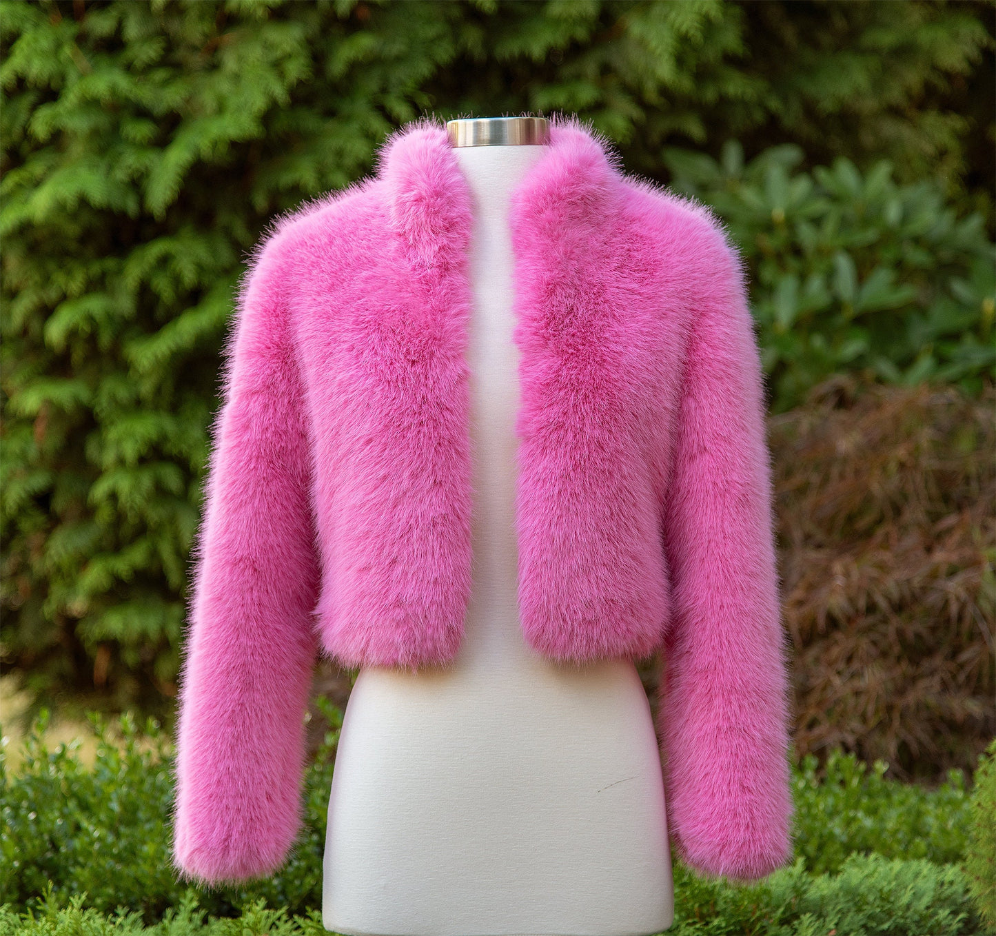 Barbie pink long sleeve faux fur jacket faux fur coat faux fur bolero faux fur shrug FJ003-barbie-pink