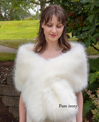 Pure ivory faux fur wrap faux fur shawl faux fur stole wedding shrug bridal shrug faux fur cape faux fur wrap bridal B005