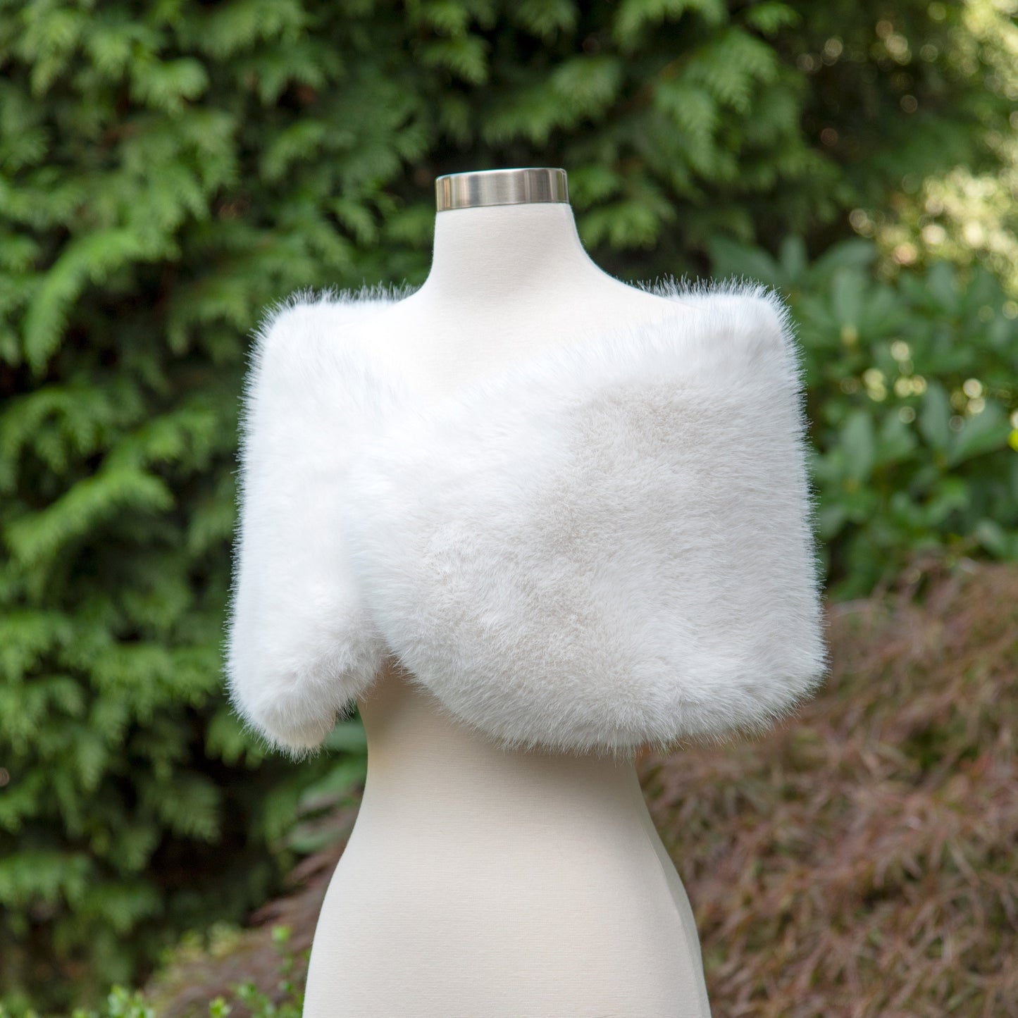 Light ivory flower girl faux fur wrap, faux fur shawl B018F-Light-Ivory