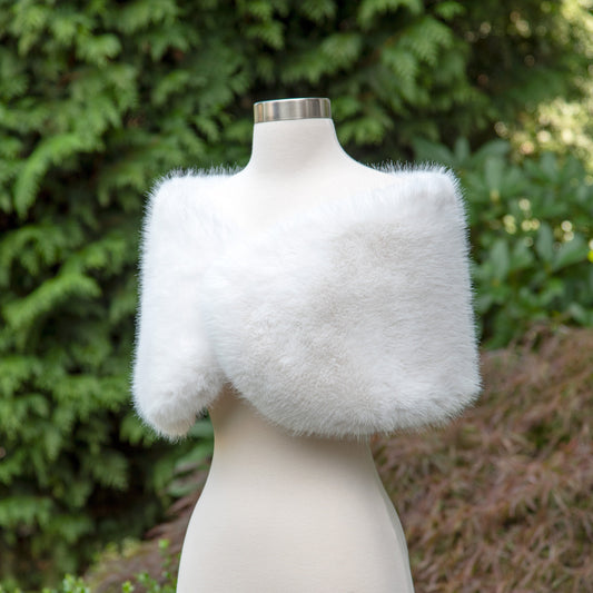 Light ivory flower girl faux fur wrap, faux fur shawl B018F-Light-Ivory