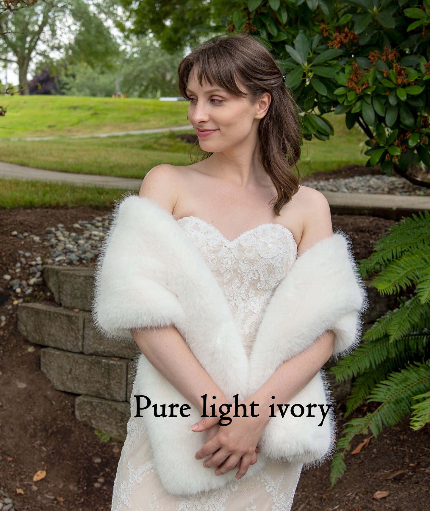 Ivory Faux Fur Bridal Wrap with brown tips, Wedding Fur Shawl, Ivory Fur Wrap, Bridal Faux Fur Stole, Wedding Cape B005-Ivory-brown-tips