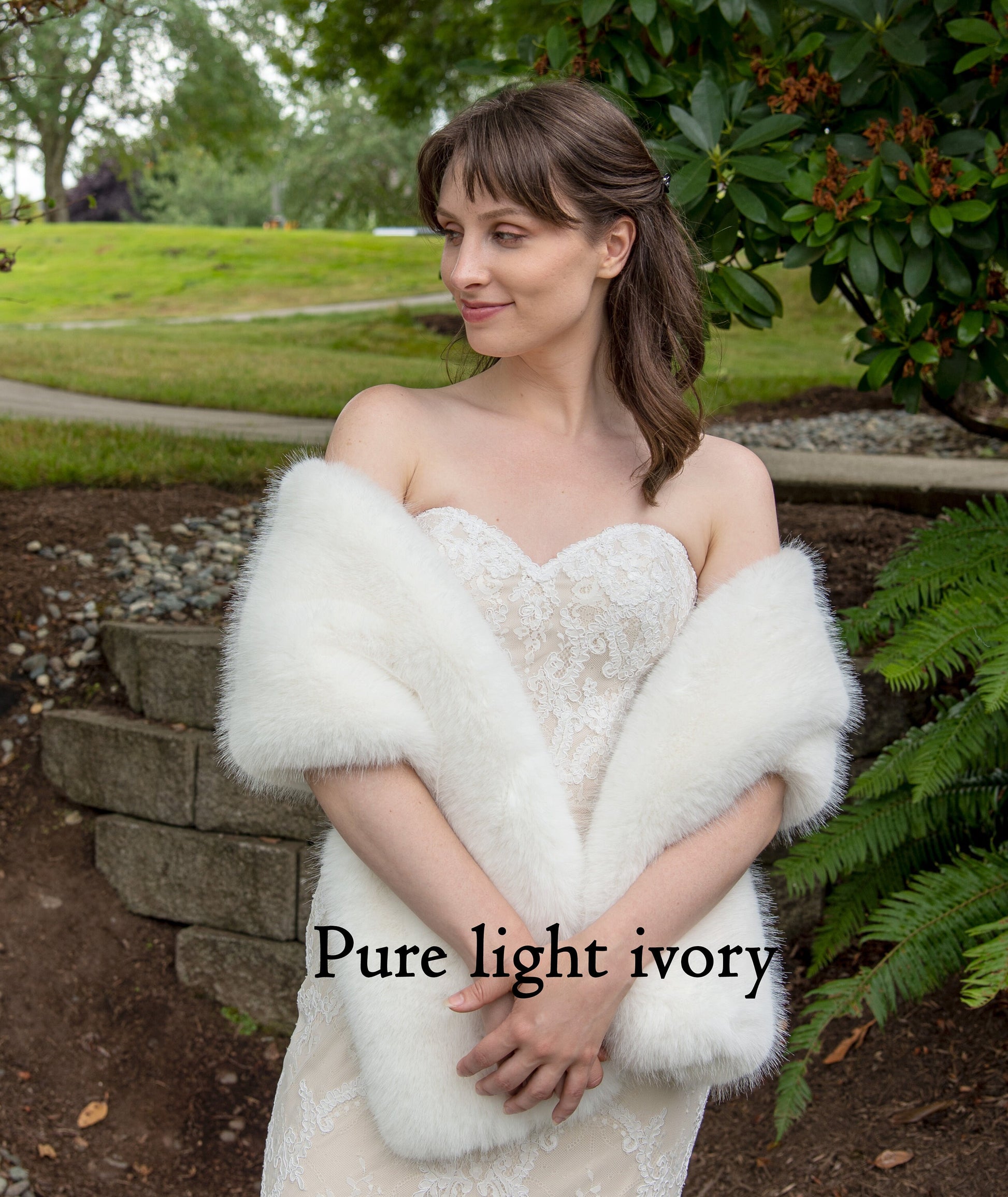 Ivory Faux Fur Bridal Wrap with brown tips, Wedding Fur Shawl, Ivory Fur Wrap, Bridal Faux Fur Stole, Wedding Cape B005-Ivory-brown-tips