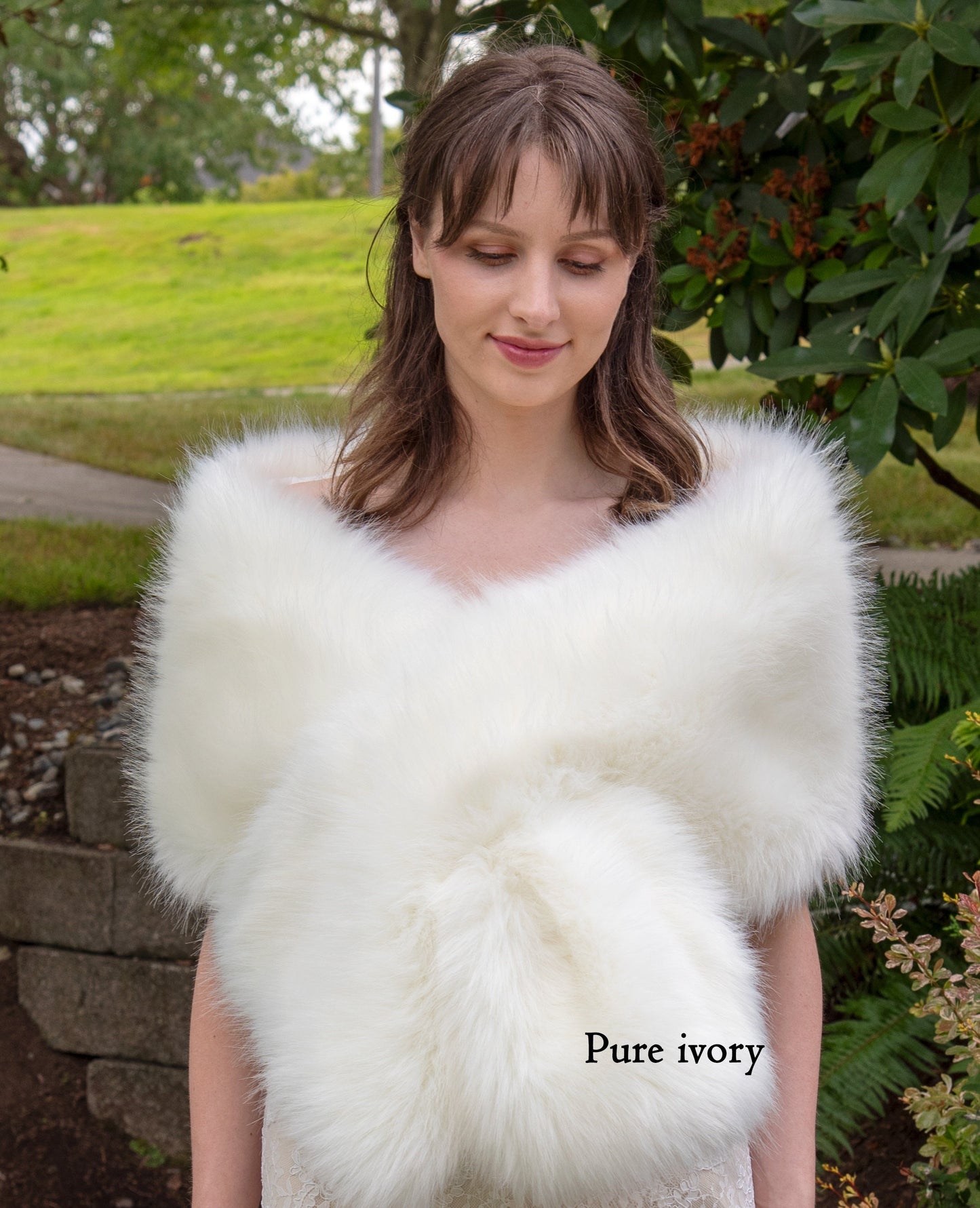 Ivory Faux Fur Bridal Wrap with brown tips, Wedding Fur Shawl, Ivory Fur Wrap, Bridal Faux Fur Stole, Wedding Cape B005-Ivory-brown-tips