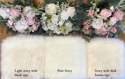 Ivory faux fur bridal wrap with dark brown tips, wedding faux fur shawl, faux fur bridal stole, faux fur cape B012-Ivory