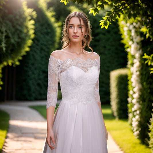 Light ivory Off-Shoulder Alencon Lace wedding dress topper bolero jacket Bridal Bolero Wedding jacket