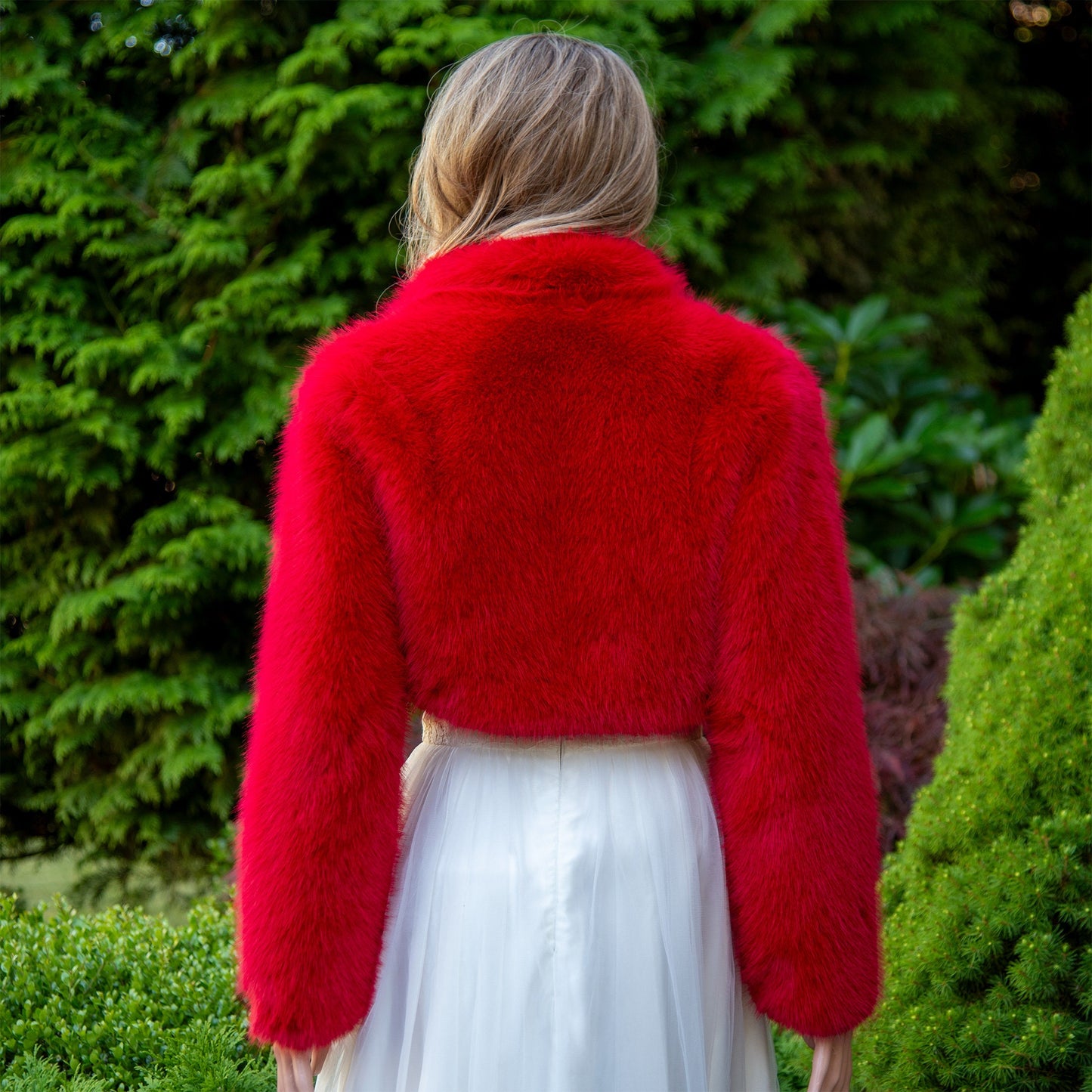 Red long sleeve faux fur bolero faux fur jacket faux fur coat faux fur shrug FJ002-red