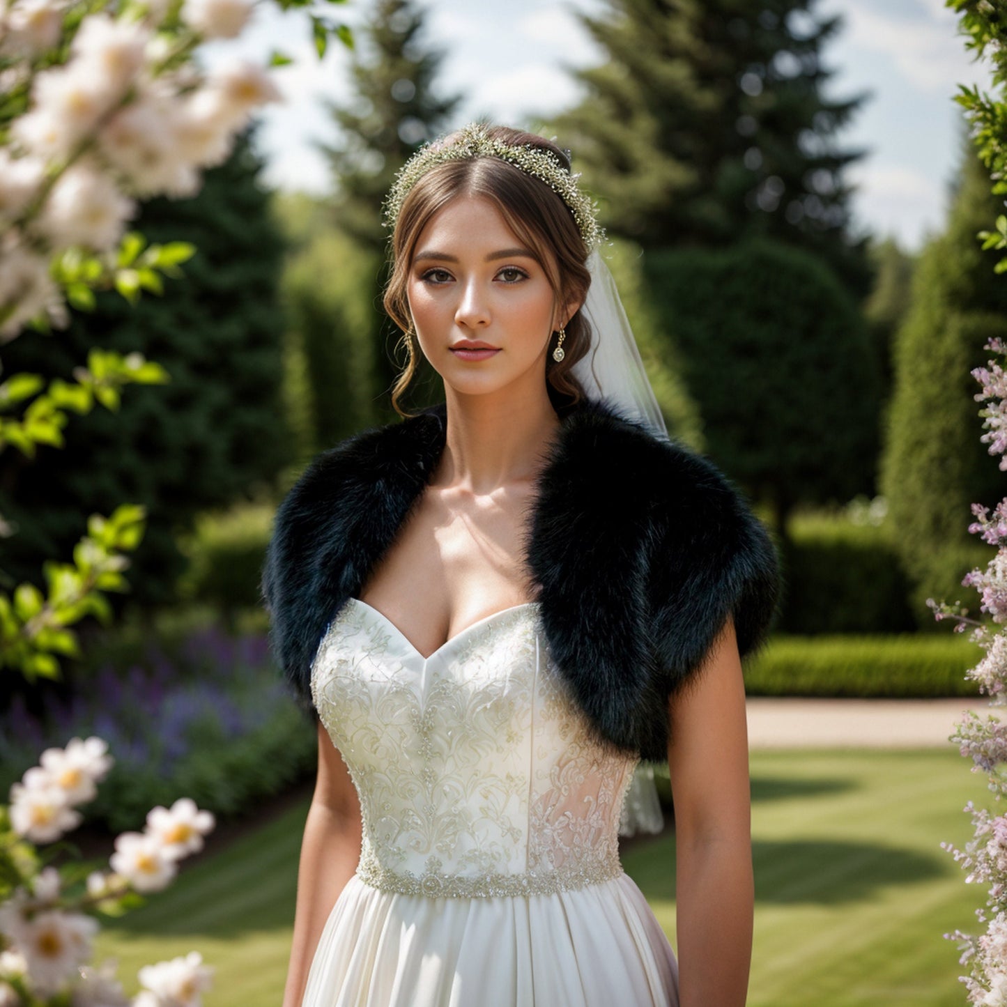 Black faux fur shrug faux fur bolero faux fur jacket FS001-black