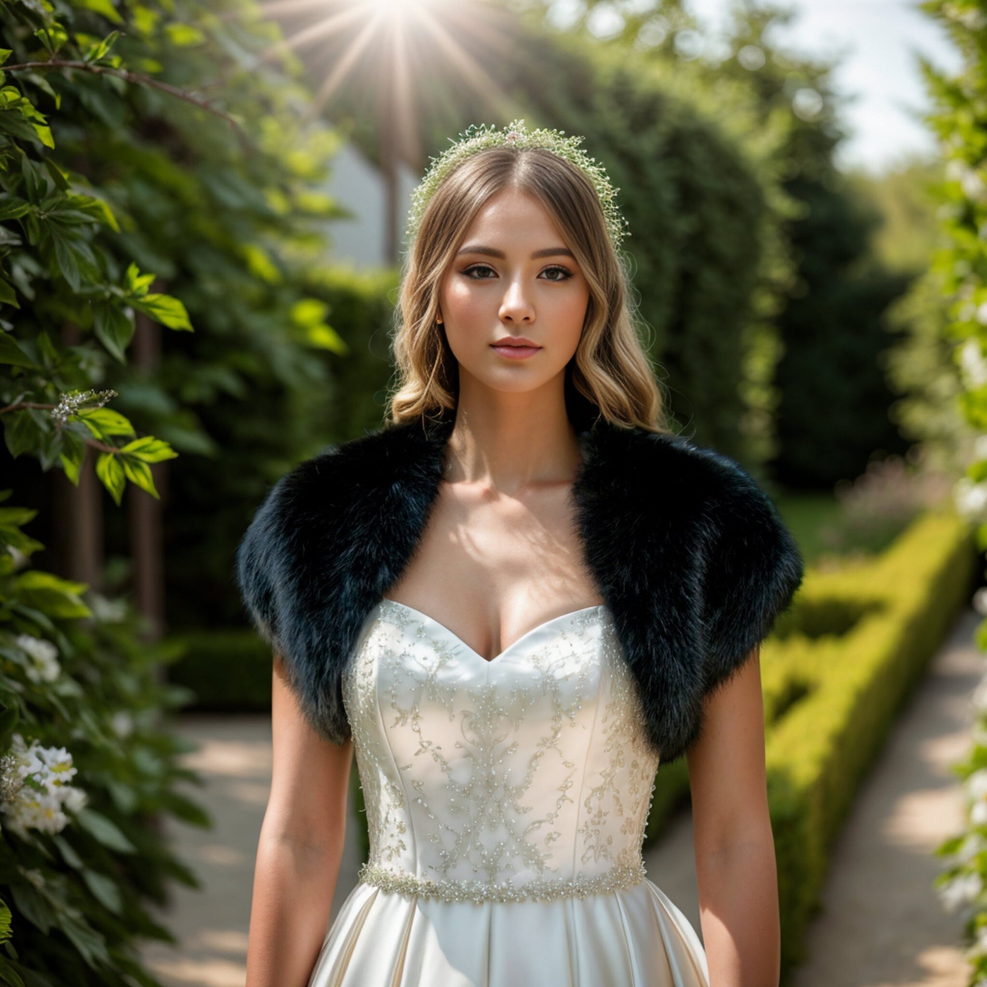 Black faux fur shrug faux fur bolero faux fur jacket FS001-black