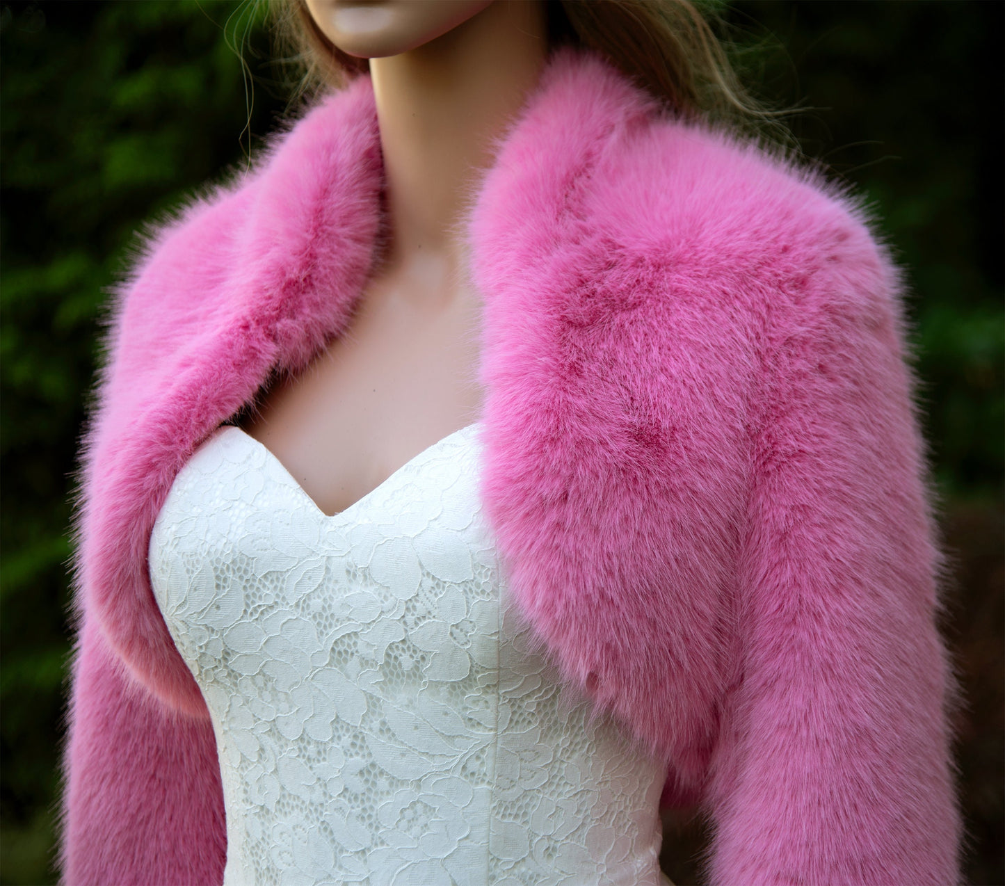 Barbie pink long sleeve faux fur bolero faux fur jacket faux fur coat faux fur shrug FJ002-barbie-pink