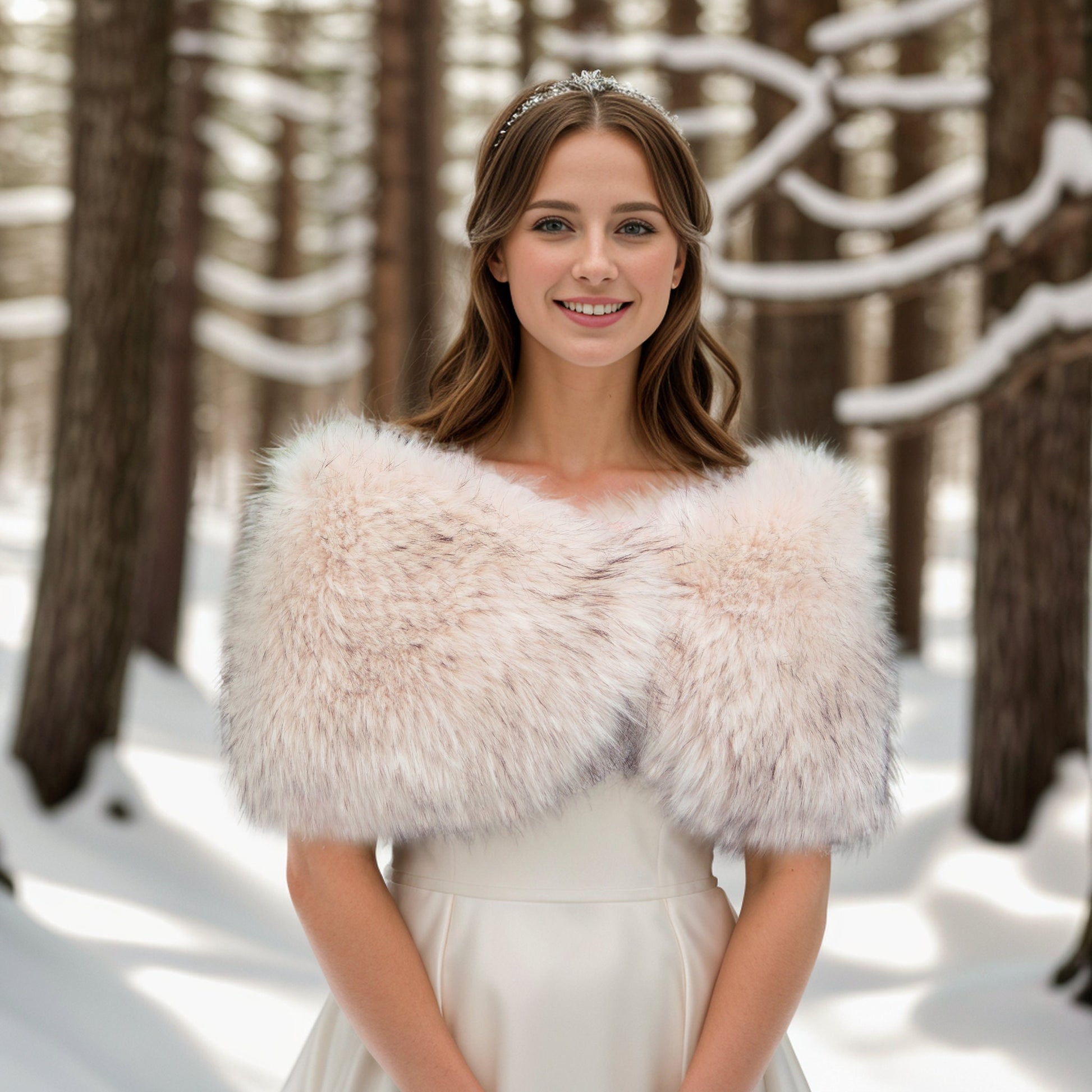 Light blush faux fur wrap faux fur stole faux fur shawl bridal wrap wedding shrug bridal shrug faux fur cape B012-light-blush