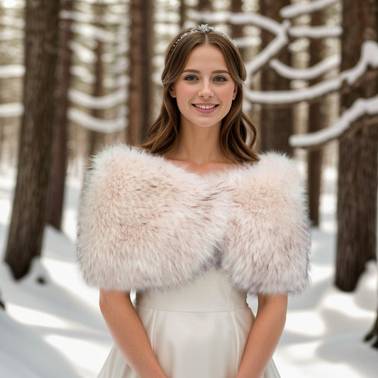 Light blush faux fur wrap faux fur stole faux fur shawl bridal wrap wedding shrug bridal shrug faux fur cape B012-light-blush