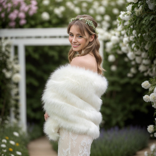 Wide ivory faux fur bridal wrap wedding faux fur shawl bridal faux fur stole bridal wrap wedding cape B010-ivory