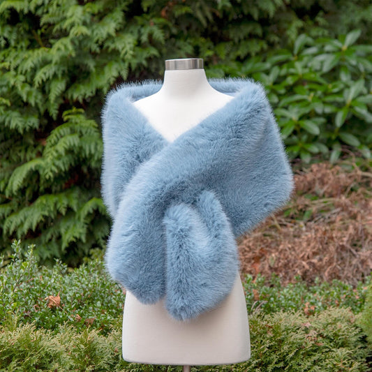 Blue faux fur wrap faux fur stole faux fur shawl bridal wrap bridal cape faux fur shrug B005-blue