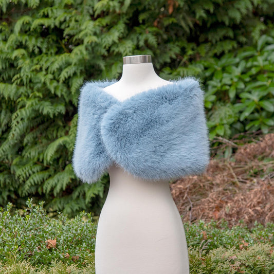 Blue faux fur wrap, silver faux fur stole, faux fur shawl, bridal wrap, wedding shrug, bridal shrug, faux fur cape, faux fur wrap B012-blue
