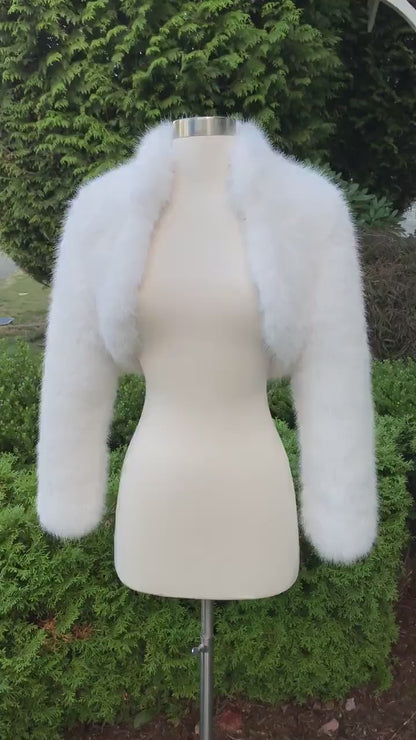 Light ivory long sleeve faux fur bolero faux fur jacket faux fur coat faux fur shrug FJ002-light-ivory