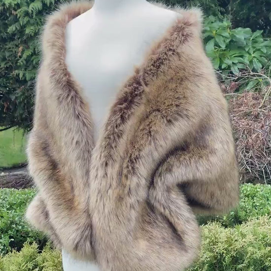 Brown faux fox fur stole faux fur shawl bridal wrap faux fur shrug bridal cape B010-fox