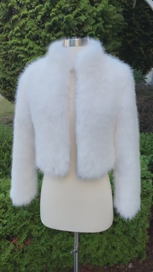 Light ivory long sleeve faux fur jacket faux fur coat faux fur bolero faux fur shrug FJ003-light-ivory