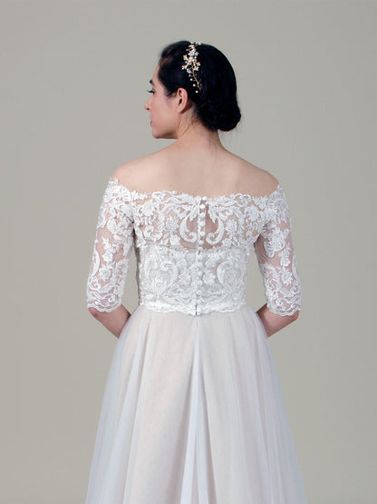 Beaded wedding dress topper Off-Shoulder lace bolero wedding bolero wedding jacket bridal lace topper WJ041