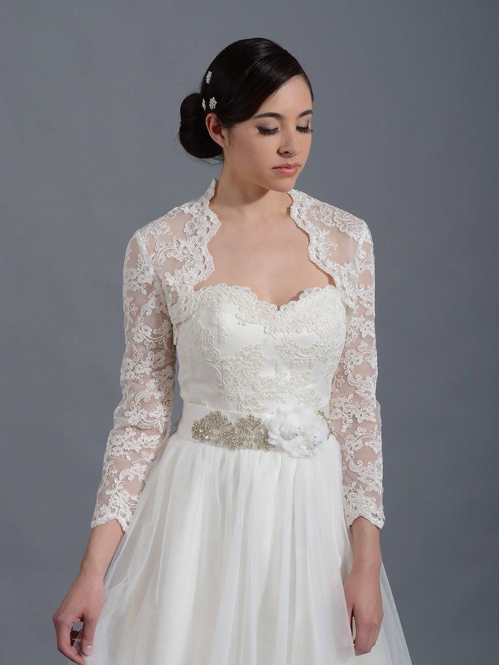 Wedding bolero lace bolero bridal bolero jacket Ivory bolero long sleeve lace bolero keyhole back alencon lace