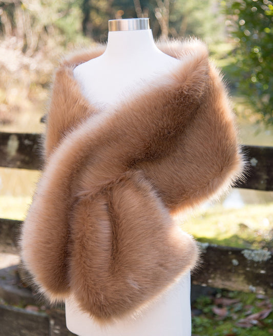 Honey brown faux fur bridal wrap faux fur shawl faux fur stole faux fur shrug with darker tips B005-honey-brown