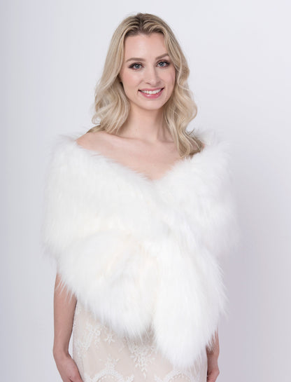 White faux fur wrap faux fur stole faux fur shawl bridal wrap faux fur shrug B005-White