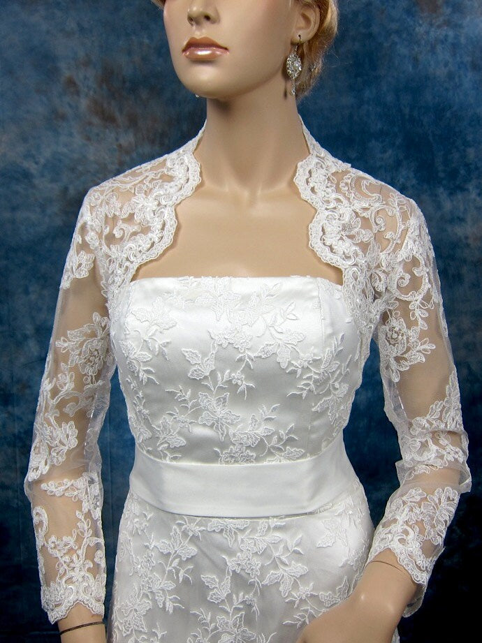 Wedding bolero lace bolero bridal bolero jacket Ivory bolero long sleeve lace bolero keyhole back alencon lace