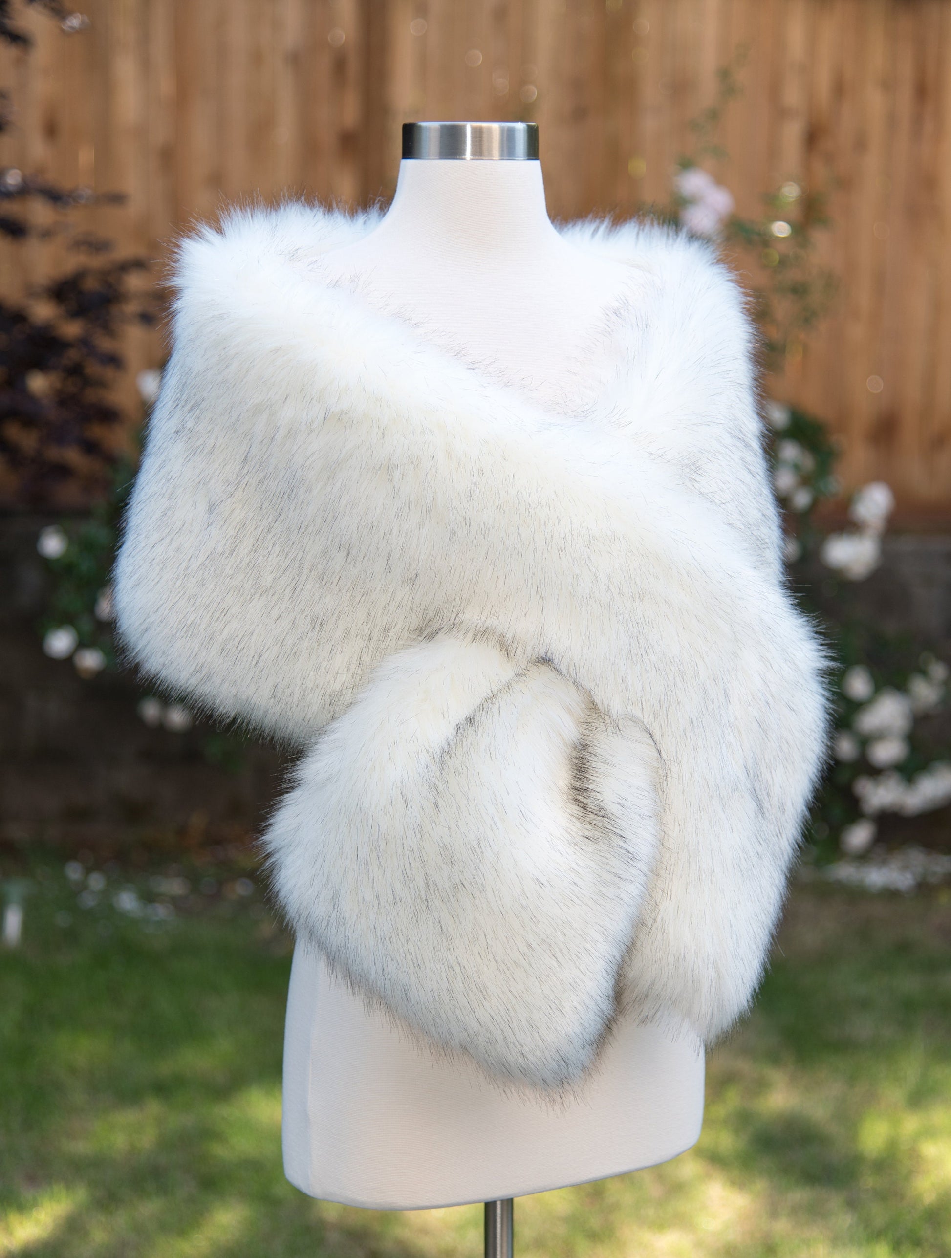 Ivory faux fur wrap faux fur stole faux fur shawl bridal wrap faux fur shrug B005-ivory-black-tips