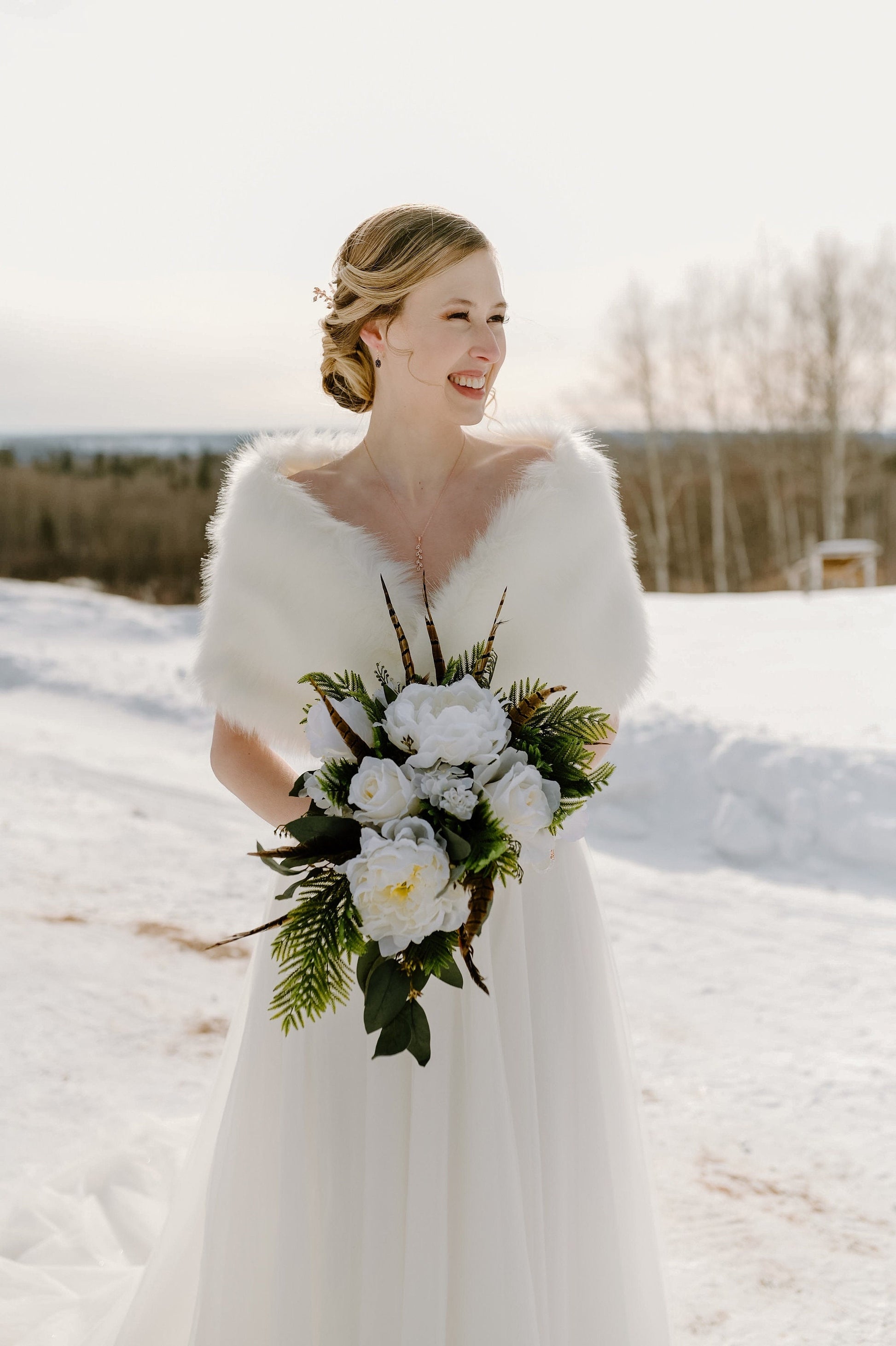 Ivory faux fur bridal wrap faux fur shawl faux fur stole wedding shrug bridal shrug faux fur cape faux fur wrap bridal B005