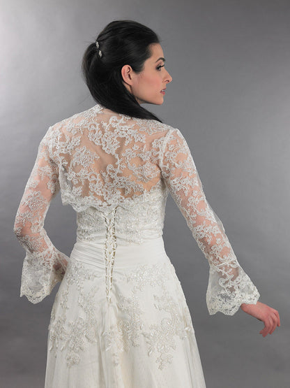 Bell sleeve wedding bolero, lace bolero, bridal bolero jacket, Ivory bolero, re-embroidered lace bolero, alencon lace