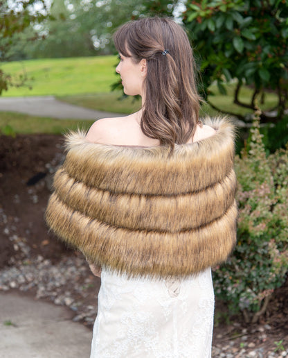 Brown faux fur wrap, faux fur stole, faux fur shawl, bridal wrap, wedding shrug, bridal shrug, faux fur cape, B001-fox-2