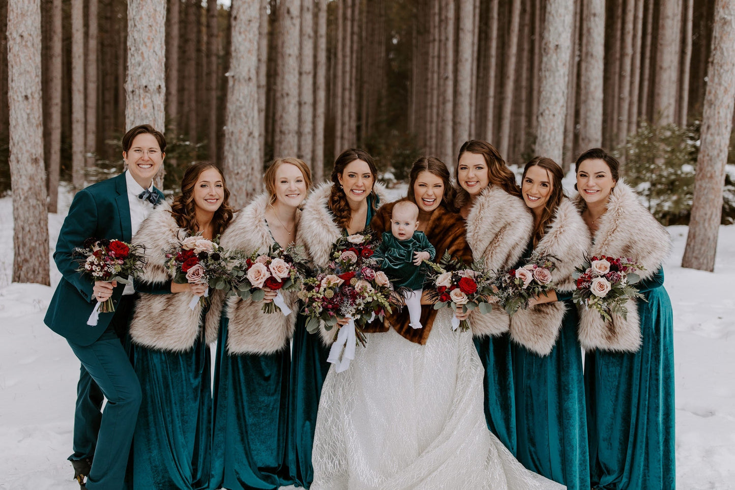 bridesmaid dresses with fur shawl Bridesmaids Faux Mink Fur Shawls: Winter Wedding Wraps, Set of 5