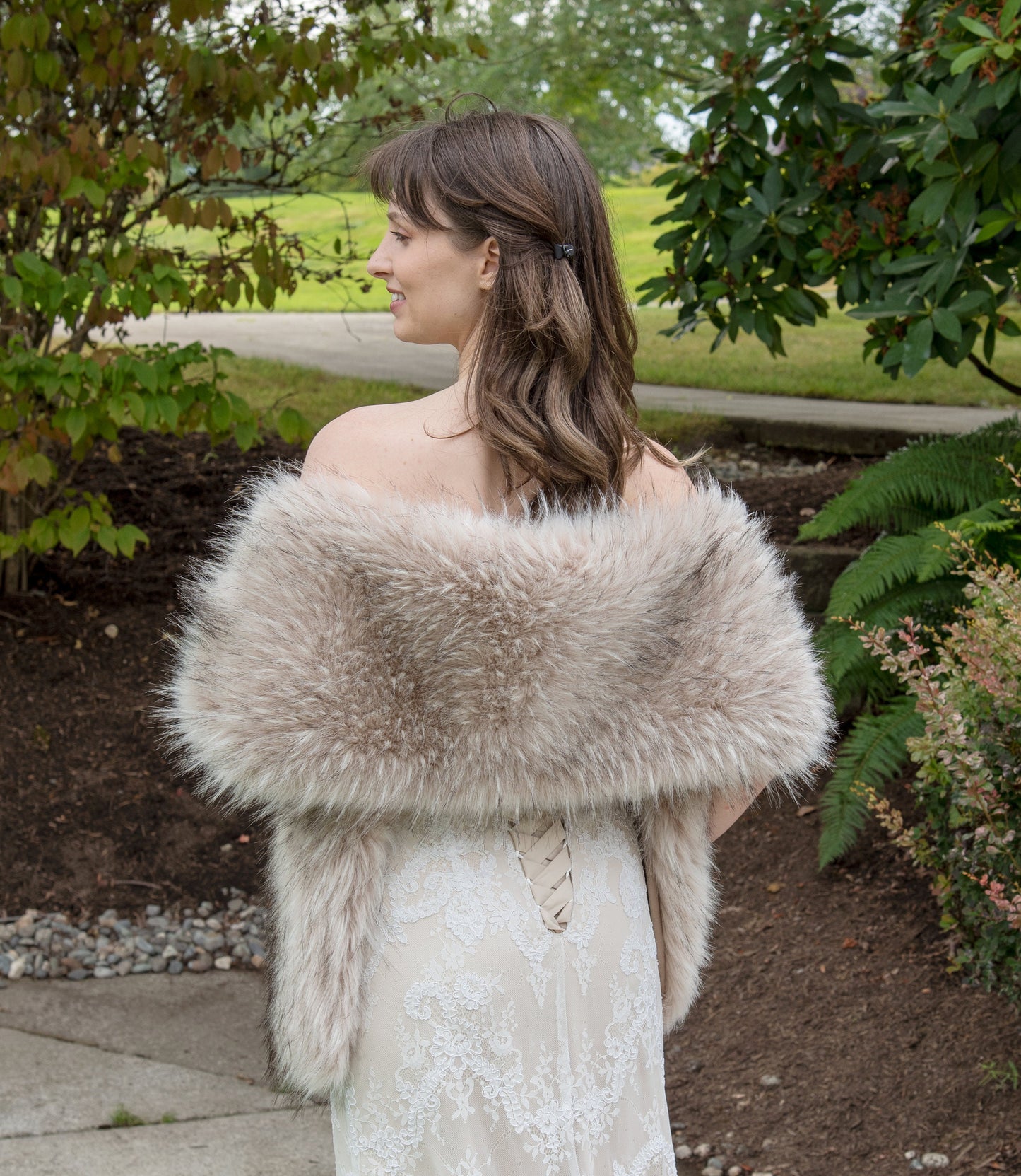 Blush beige faux fur bridal wrap faux fur stole faux fur shawl bridal cape faux fur shrug B005-blush