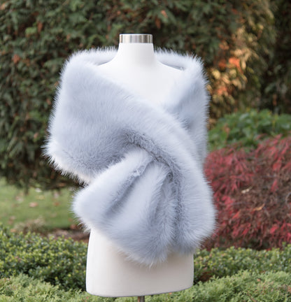 Dusty blue faux fur wrap faux fur stole faux fur shawl bridal wrap bridal cape faux fur shrug B005-dusty-blue